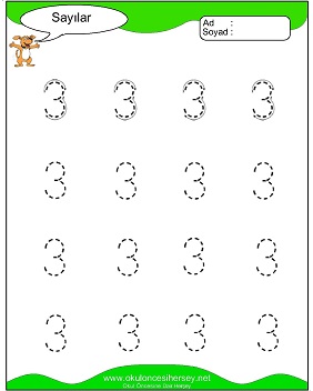 okul öncesi 1 sayısı çizgi çalışması